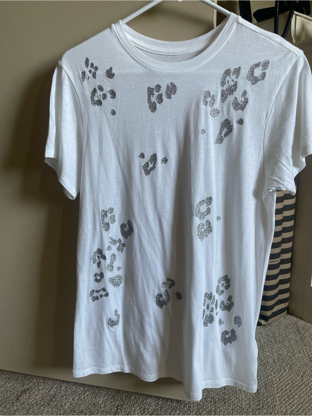 Express White Tee with Silver Leopard Spots